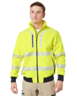 Bisley Taped Hi Vis Soft Shell Bomber Jacket - Yellow