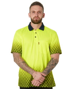 Hi Vis Sublimated Metal Mesh Polo - Yellow/Navy