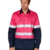 Hi Vis Taped Cotton Drill Shirt LS - Pink/Navy -Cheap Bisley || CATerpillar || UNIT Store 10a 29a1544e d587 46fd 9bd9 6a00393a41ec