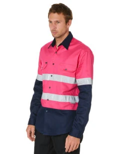 Hi Vis Taped Cotton Drill Shirt LS - Pink/Navy -Cheap Bisley || CATerpillar || UNIT Store 10b f6d26de3 92f8 4872 97d5 f0b6549cef89