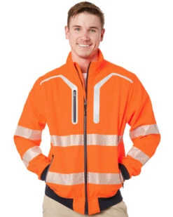 Bisley Taped Hi Vis Soft Shell Bomber Jacket - Orange
