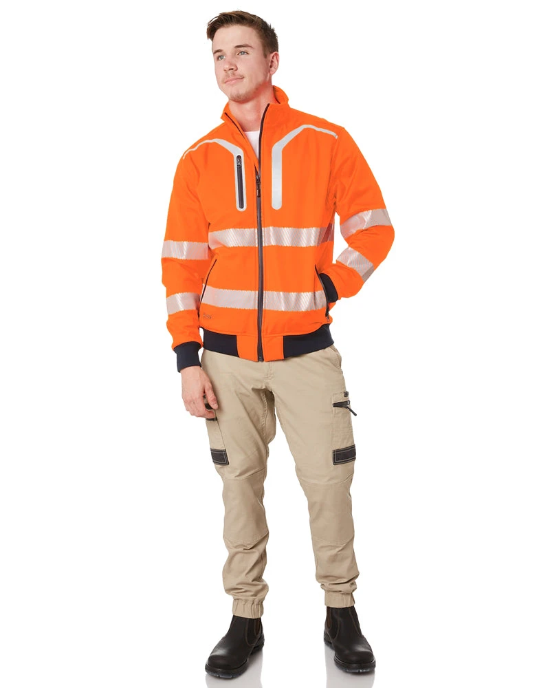 Bisley Taped Hi Vis Soft Shell Bomber Jacket - Orange 4 Bisley Taped Hi Vis Soft Shell Bomber Jacket - Orange - Image 2
