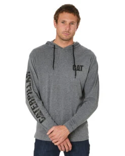 CATerpillar UPF Hooded Banner LS Tee - Heather Grey
