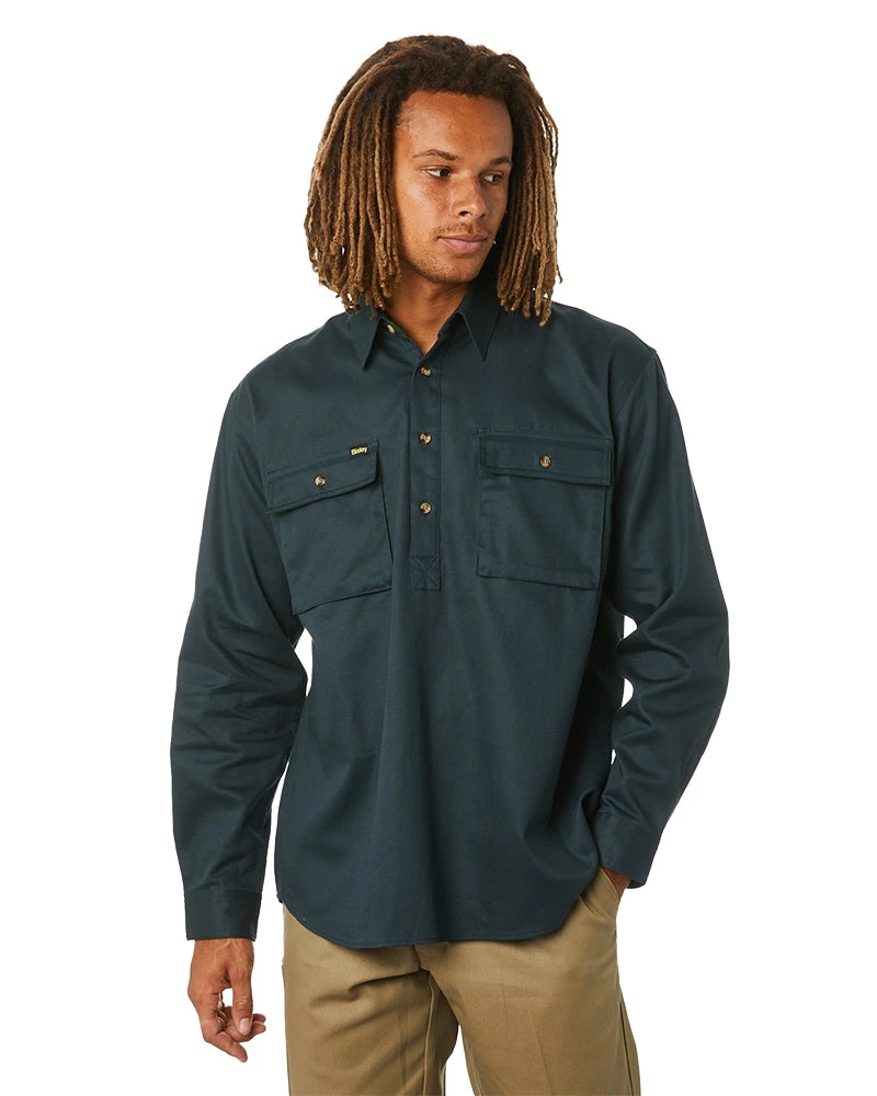 Bisley Closed Front Mens Cotton Drill LS Shirt - Green 3 Bisley Closed Front Mens Cotton Drill LS Shirt - Green