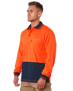 Hi Vis Cool Breathe Polo Shirt LS - Orange/Navy -Cheap Bisley || CATerpillar || UNIT Store 19b 4 68afffad ee37 47a0 8239 9d971ff8c029