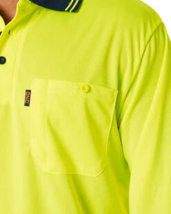 Hi Vis Cool Breathe Polo Shirt LS - Yellow/Navy -Cheap Bisley || CATerpillar || UNIT Store 20d 4