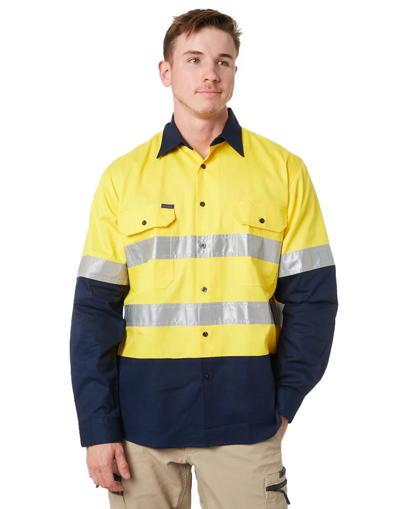 Open Front LS Shirt With 3M Tape - Yellow/Navy 3 Open Front LS Shirt With 3M Tape - Yellow/Navy