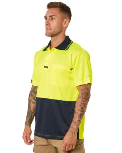 Basic Airwear Polo Shirt SS - Yellow/Navy -Cheap Bisley || CATerpillar || UNIT Store 21b 4