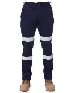Bisley Taped Biomotion Stretch Cotton Drill Work Pants - Navy