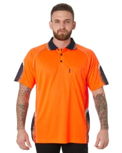 Hi-Vis Galaxy Sublimated Polo - Orange/Navy