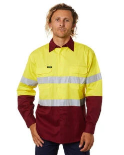 Hi Vis Taped Lightweight Cotton Shirt LS (3 Pack) - Yellow/Maroon