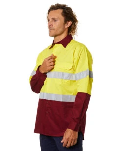 Hi Vis Taped Lightweight Cotton Shirt LS (3 Pack) - Yellow/Maroon -Cheap Bisley || CATerpillar || UNIT Store 41b 9ef942ad ba7f 411c a0c7 ed88c86c0a51