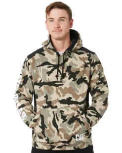 CATerpillar Logo Panel Hooded Sweatshirt - Neo Camo