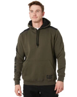 CATerpillar Logo Panel Hooded Sweatshirt - Army Moss