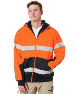 Bisley Hi Vis Fleece Hoodie With Sherpa Lining - Orange/Navy
