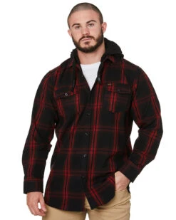 UNIT Chester Hooded Flannel Shirt - Red