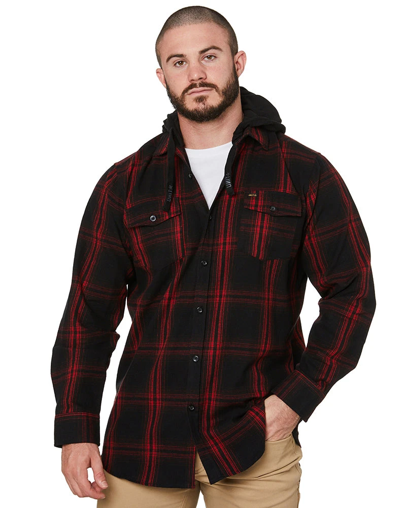 UNIT Chester Hooded Flannel Shirt - Red 3 UNIT Chester Hooded Flannel Shirt - Red