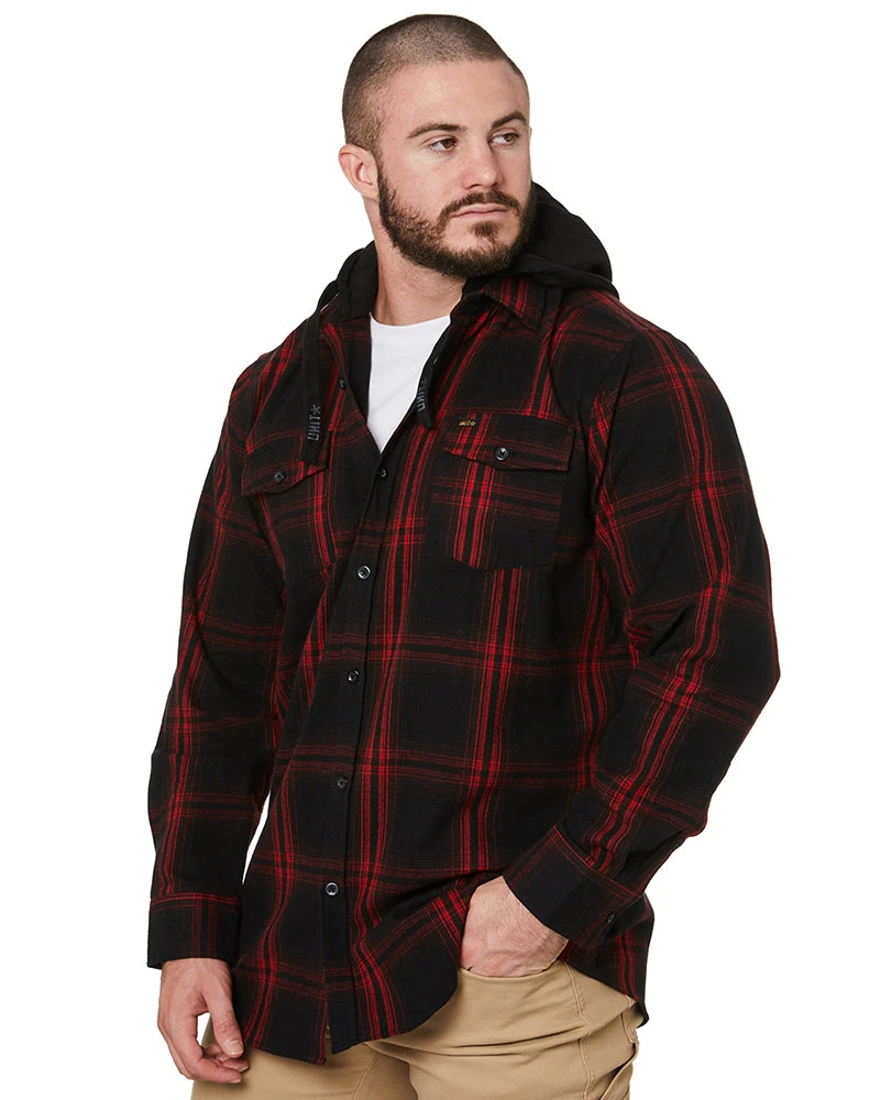 UNIT Chester Hooded Flannel Shirt - Red 5 UNIT Chester Hooded Flannel Shirt - Red - Image 3