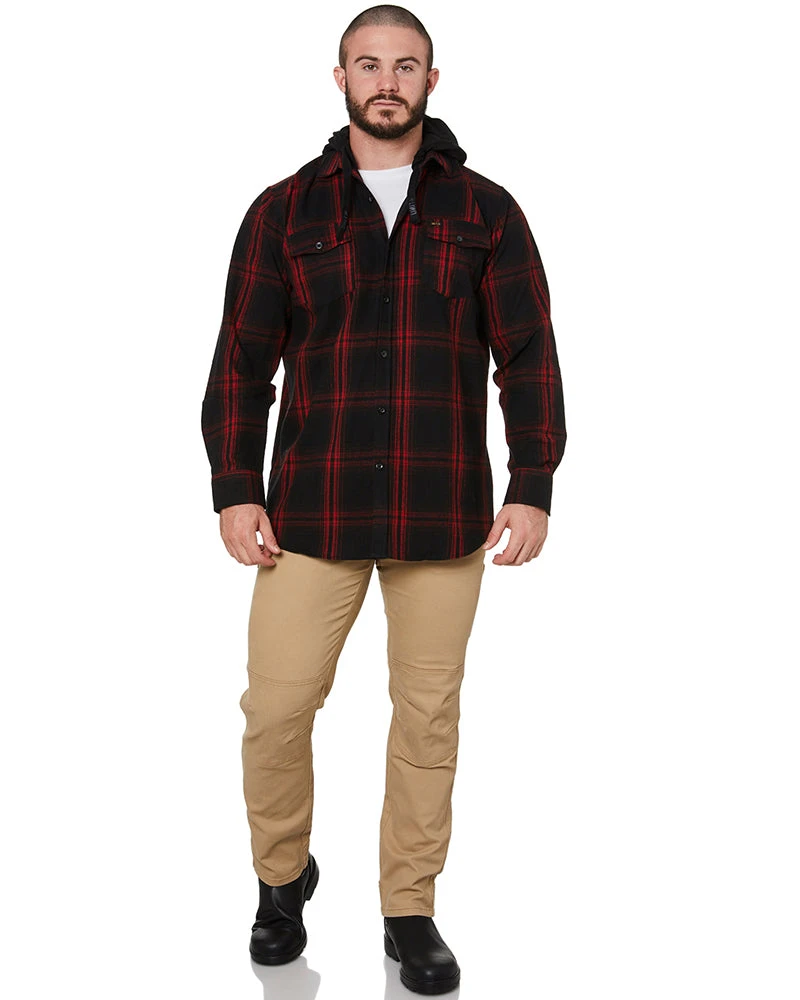 UNIT Chester Hooded Flannel Shirt - Red 4 UNIT Chester Hooded Flannel Shirt - Red - Image 2