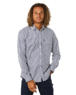 LS Shirt With Single Pocket - Navy/White