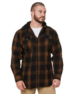 UNIT Chester Hooded Flannel Shirt - Orange