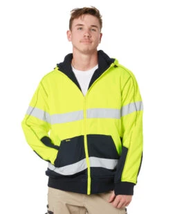 Bisley Hi Vis Fleece Hoodie With Sherpa Lining - Yellow/Navy