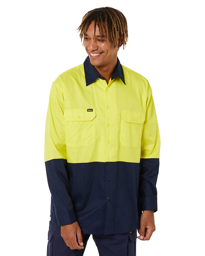 Bisley Cool Lightweight Drill Shirt LS - Yellow/Navy 3 Bisley Cool Lightweight Drill Shirt LS - Yellow/Navy