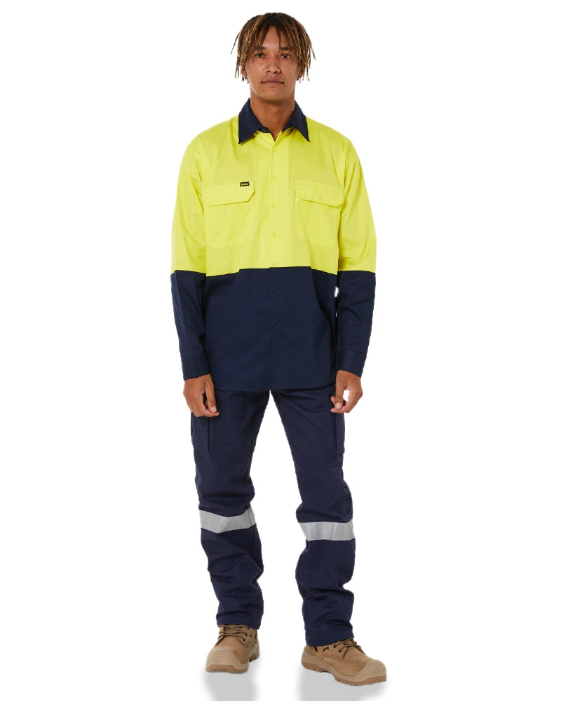 Bisley Cool Lightweight Drill Shirt LS - Yellow/Navy 4 Bisley Cool Lightweight Drill Shirt LS - Yellow/Navy - Image 2