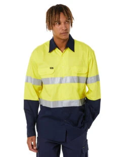 Bisley 3M Taped Cool Lightweight Shirt LS - Yellow/Navy