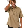 Bisley Closed Front Mens Cotton Drill SS Shirt - Khaki -Cheap Bisley || CATerpillar || UNIT Store BSC1433 khaki