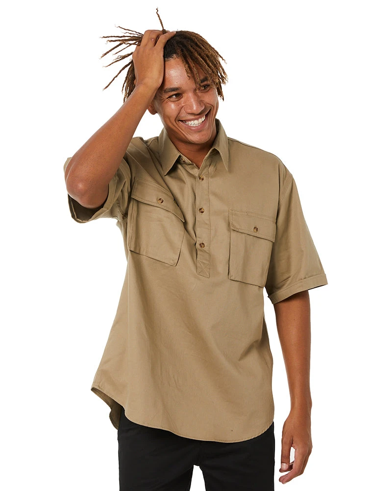 Bisley Closed Front Mens Cotton Drill SS Shirt - Khaki 3 Bisley Closed Front Mens Cotton Drill SS Shirt - Khaki