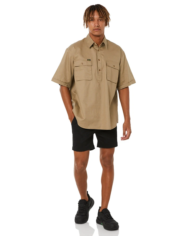 Bisley Closed Front Mens Cotton Drill SS Shirt - Khaki 4 Bisley Closed Front Mens Cotton Drill SS Shirt - Khaki - Image 2