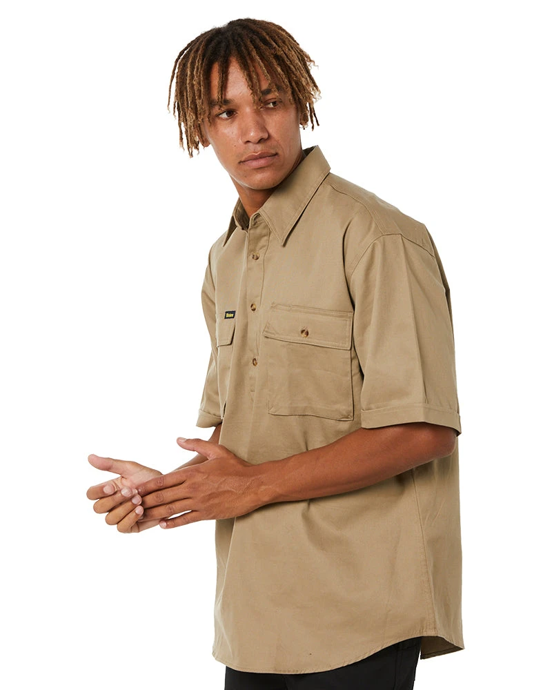 Bisley Closed Front Mens Cotton Drill SS Shirt - Khaki 5 Bisley Closed Front Mens Cotton Drill SS Shirt - Khaki - Image 3