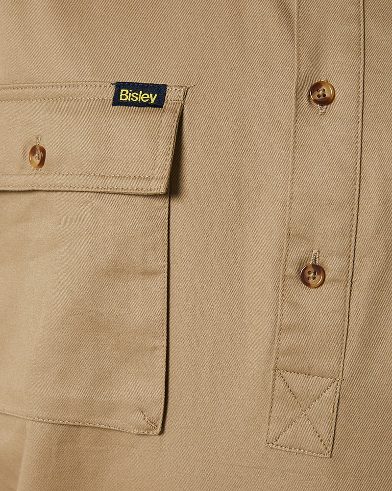 Bisley Closed Front Mens Cotton Drill SS Shirt - Khaki 7 Bisley Closed Front Mens Cotton Drill SS Shirt - Khaki - Image 5