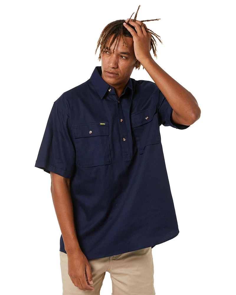 Bisley Closed Front Mens Cotton Drill SS Shirt - Navy 3 Bisley Closed Front Mens Cotton Drill SS Shirt - Navy