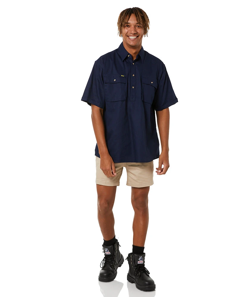 Bisley Closed Front Mens Cotton Drill SS Shirt - Navy 4 Bisley Closed Front Mens Cotton Drill SS Shirt - Navy - Image 2