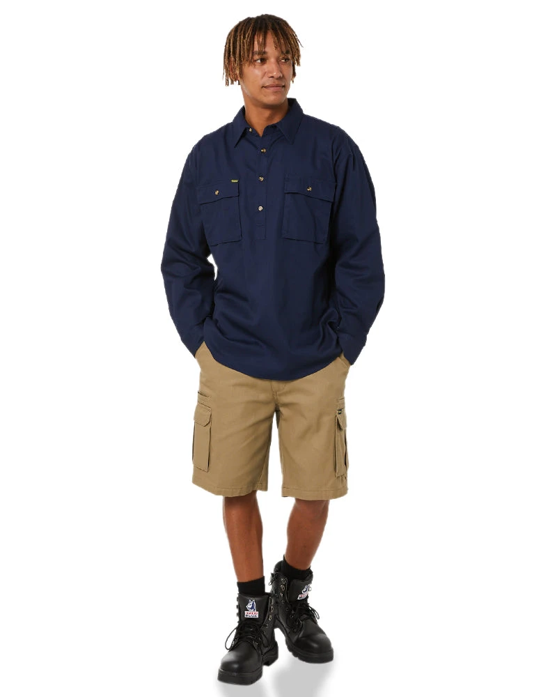 Bisley Closed Front Mens Cotton Drill LS Shirt - Navy 4 Bisley Closed Front Mens Cotton Drill LS Shirt - Navy - Image 2