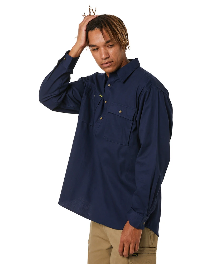 Bisley Closed Front Mens Cotton Drill LS Shirt - Navy 5 Bisley Closed Front Mens Cotton Drill LS Shirt - Navy - Image 3