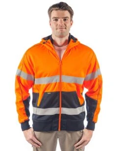 Bisley Hi Vis Taped Fleece Hoodie - Orange/Navy