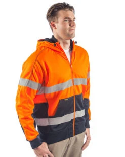 Bisley Hi Vis Taped Fleece Hoodie - Orange/Navy -Cheap Bisley || CATerpillar || UNIT Store bisley fleecy hoodie bk6819t orange navy right
