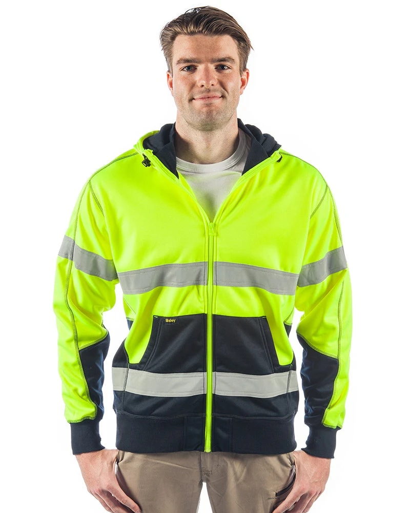 Bisley Hi Vis Taped Fleece Hoodie - Yellow/Navy 3 Bisley Hi Vis Taped Fleece Hoodie - Yellow/Navy