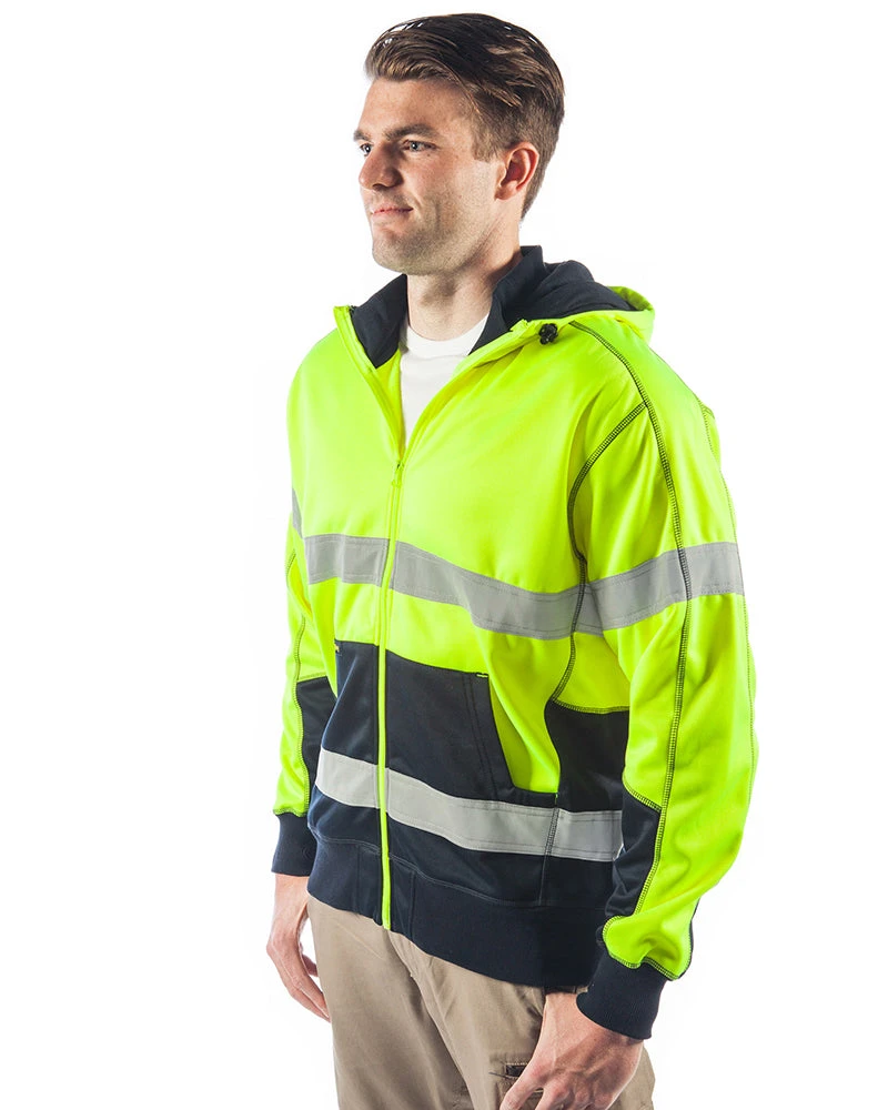 Bisley Hi Vis Taped Fleece Hoodie - Yellow/Navy 4 Bisley Hi Vis Taped Fleece Hoodie - Yellow/Navy - Image 2