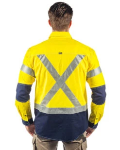 Bisley Flex And Move X Taped Hi Vis LS Utility Shirt - Yellow/Navy -Cheap Bisley || CATerpillar || UNIT Store bisley hi viz shirt bs6177 yellow navy back c02fe58f 78be 4ee0 aa11 858e0acd934d