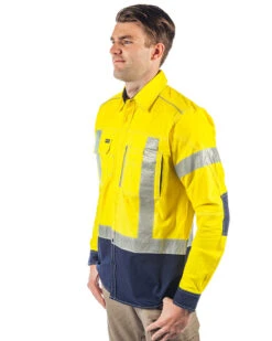 Bisley Flex And Move X Taped Hi Vis LS Utility Shirt - Yellow/Navy -Cheap Bisley || CATerpillar || UNIT Store bisley hi viz shirt bs6177 yellow navy left df12ef12 7e51 48db b18d 1780664c20cc