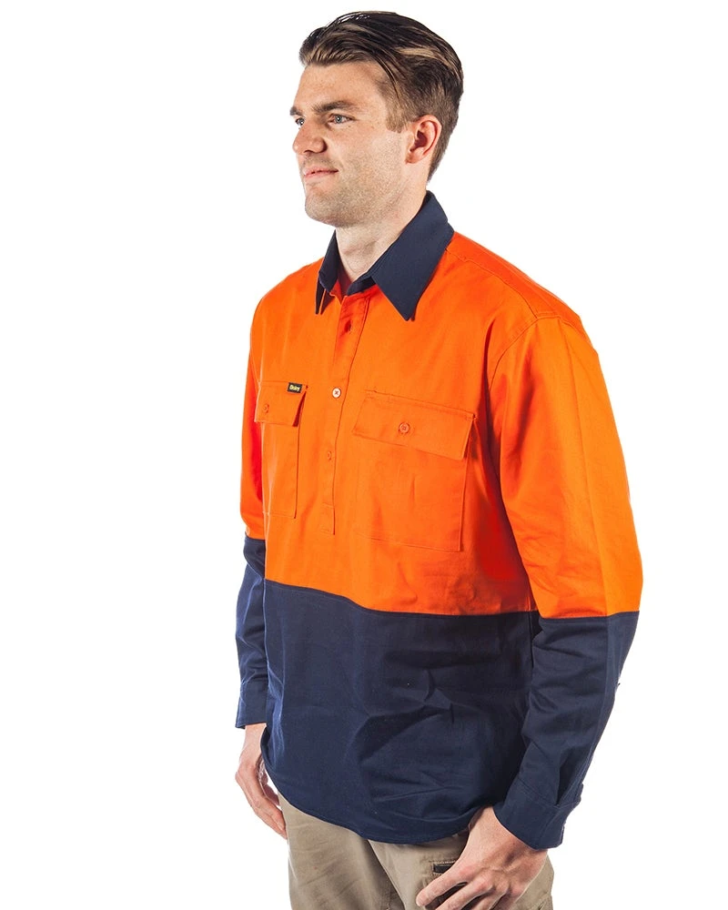Bisley Hi Vis Closed Front LS Shirt - Orange/Navy 4 Bisley Hi Vis Closed Front LS Shirt - Orange/Navy - Image 2