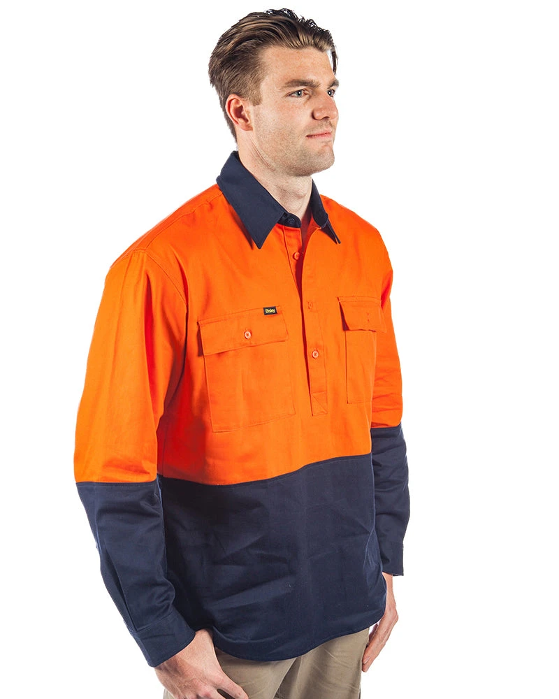 Bisley Hi Vis Closed Front LS Shirt - Orange/Navy 6 Bisley Hi Vis Closed Front LS Shirt - Orange/Navy - Image 4