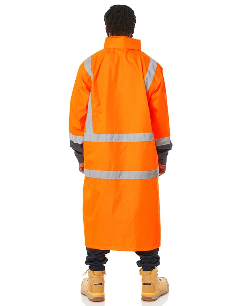 Bisley Hi Vis Taped Long Rain Coat - Orange/Navy 6 Bisley Hi Vis Taped Long Rain Coat - Orange/Navy - Image 4
