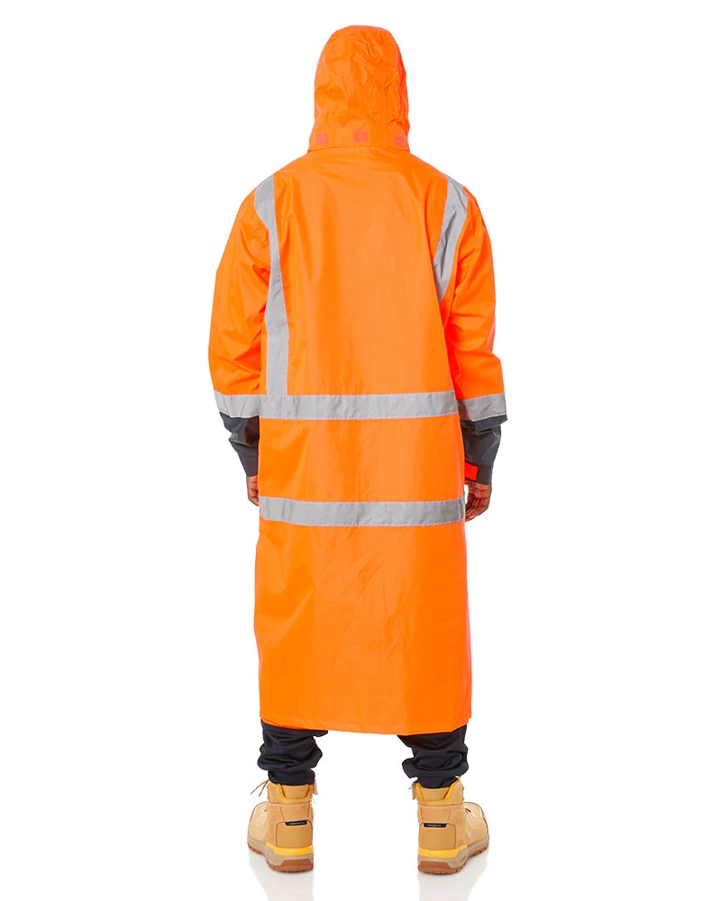 Bisley Hi Vis Taped Long Rain Coat - Orange/Navy 7 Bisley Hi Vis Taped Long Rain Coat - Orange/Navy - Image 5