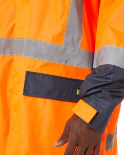 Bisley Hi Vis Taped Long Rain Coat - Orange/Navy 13 Bisley Hi Vis Taped Long Rain Coat - Orange/Navy -Cheap Bisley || CATerpillar || UNIT Store bisley bj6961t orange navy 5