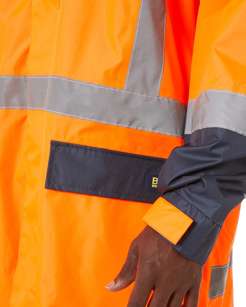 Bisley Hi Vis Taped Long Rain Coat - Orange/Navy 8 Bisley Hi Vis Taped Long Rain Coat - Orange/Navy - Image 6